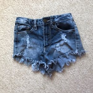High wasted ripped jean shorts.